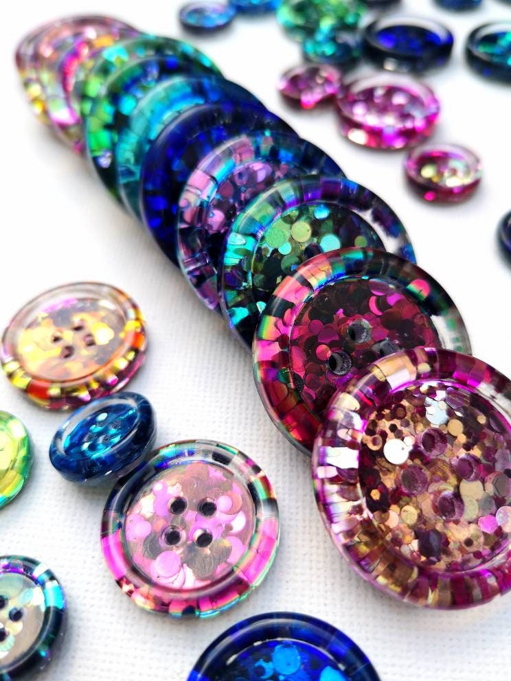 The One in a Vermilion Button Set – Jewel Tone Colour-Shifting Resin Buttons in Eleven Shades