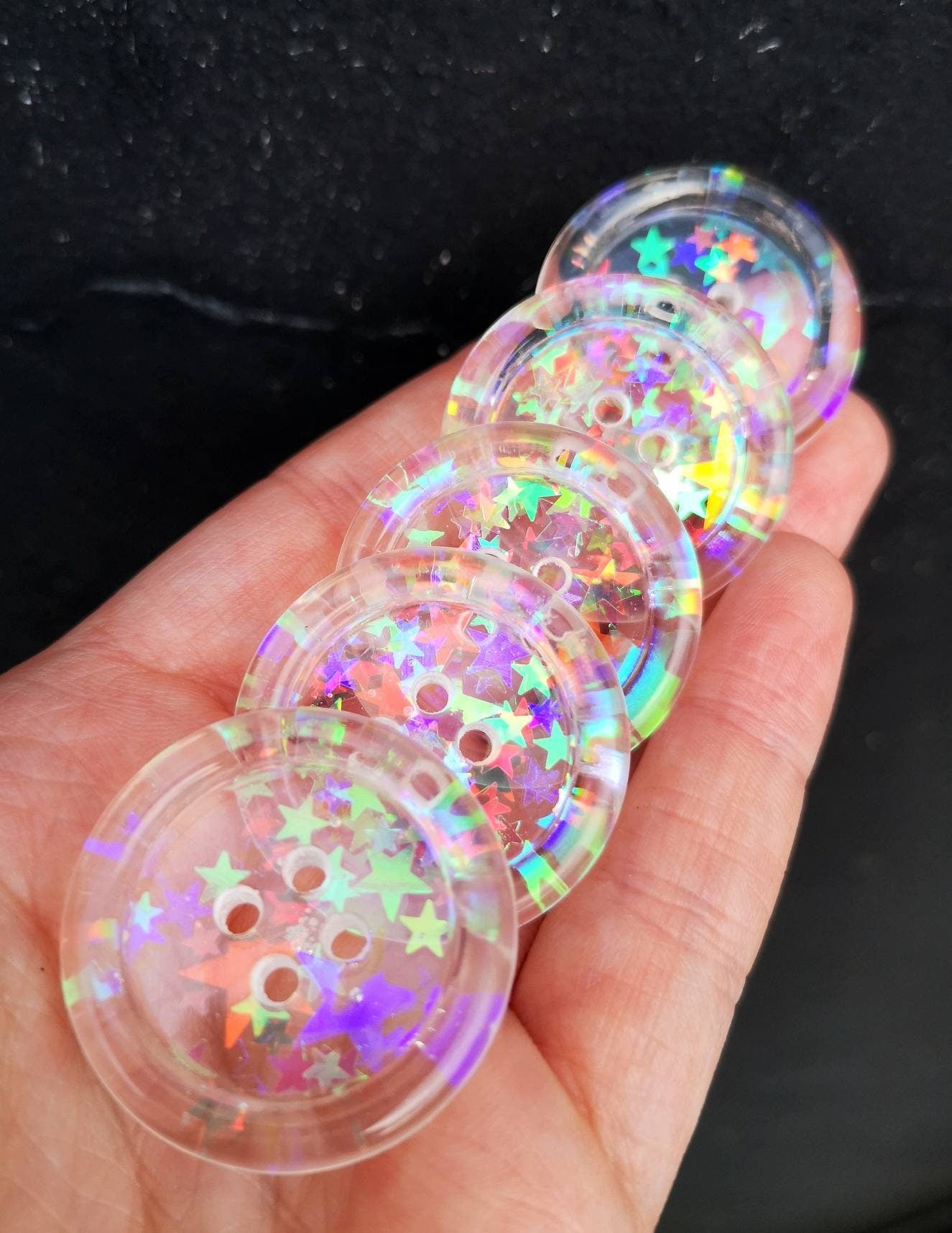 The Starr Button – Transparent Resin Button with Twinkling Iridescent Stars