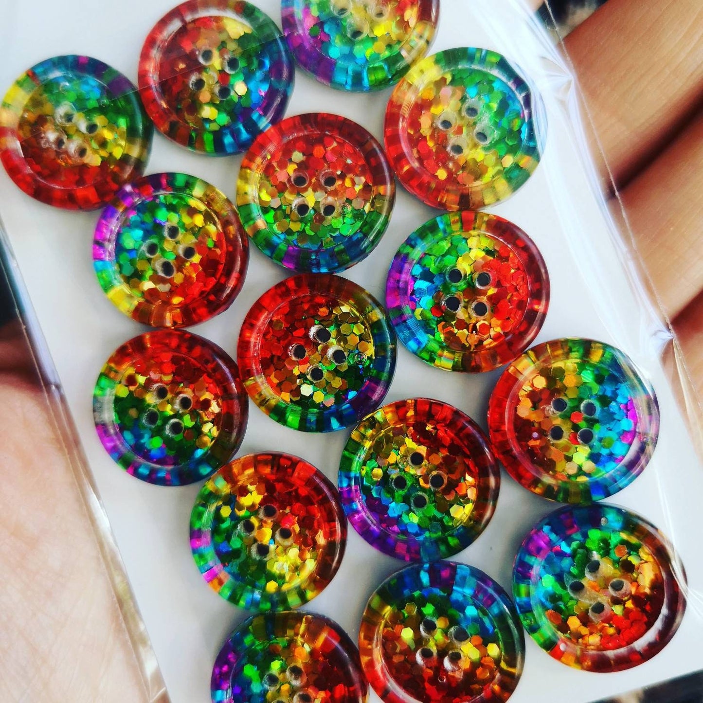 Classic Rainbow Stripe Button – Bright Chunky Resin Button Packed with Sparkle