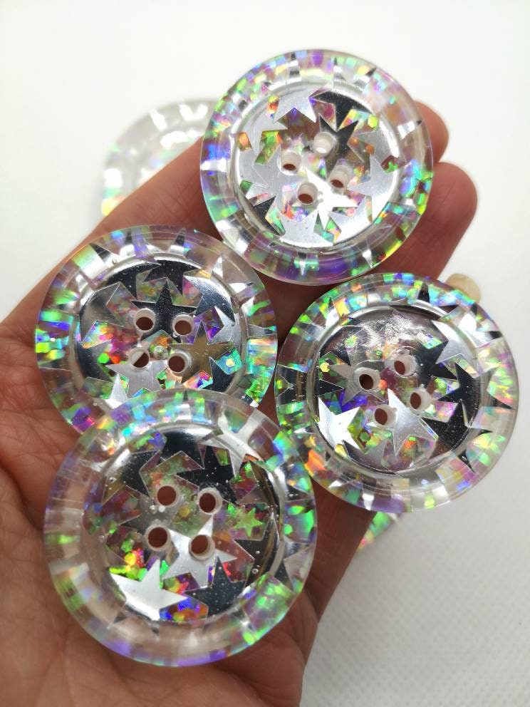 The Space Up Your Life button – Cosmic Silver Star Resin Button with Iridescent Glitter