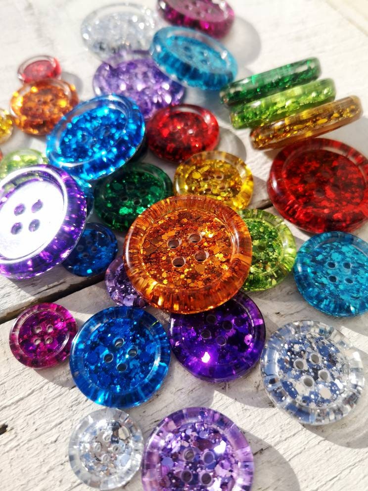 Classic Metallic Rainbow Button Set – Glittery Resin Buttons in Eleven Sparkling Colours