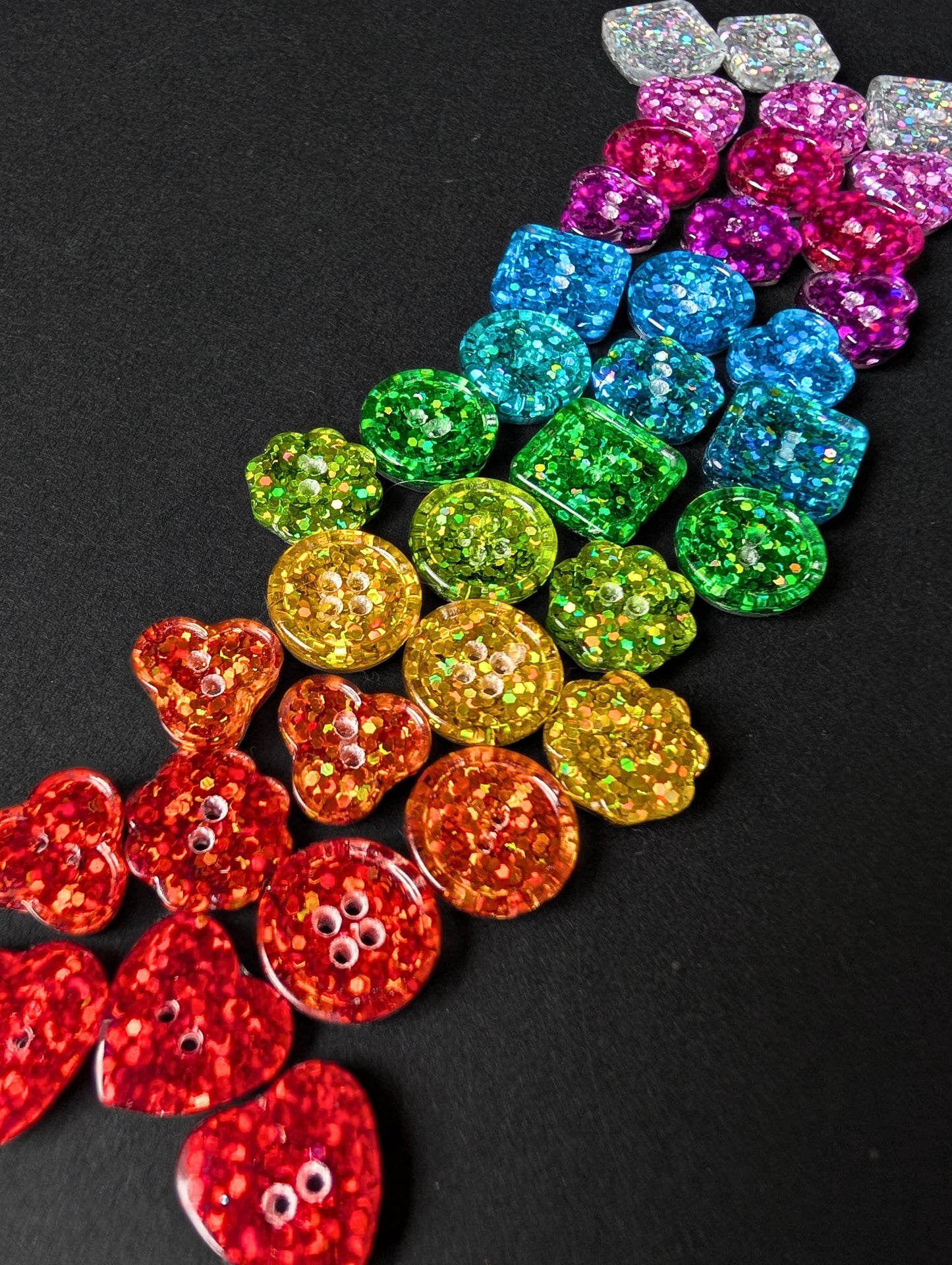 The Mini Rainbow Set – Tiny Sparkly Holographic Resin Buttons in Full Spectrum Colours