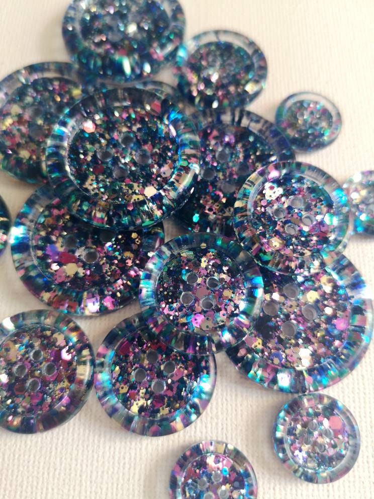 The Atlantis Button – Ocean Blue Resin Button with Petrol Shimmer Sparkle