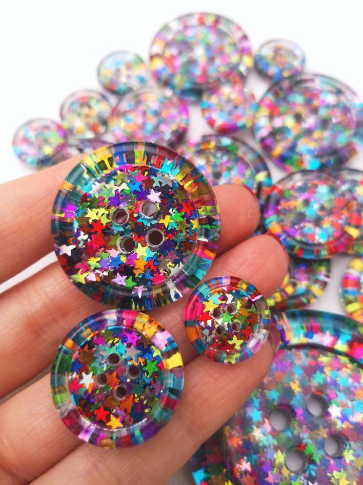 The Rainbow Brite button - Rainbow shiny star glitter - retro