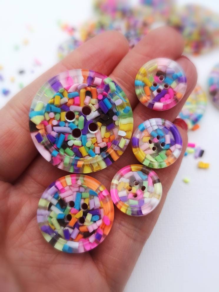 The Sprinkle Button – Rainbow Funfetti Style Chunky Resin Button