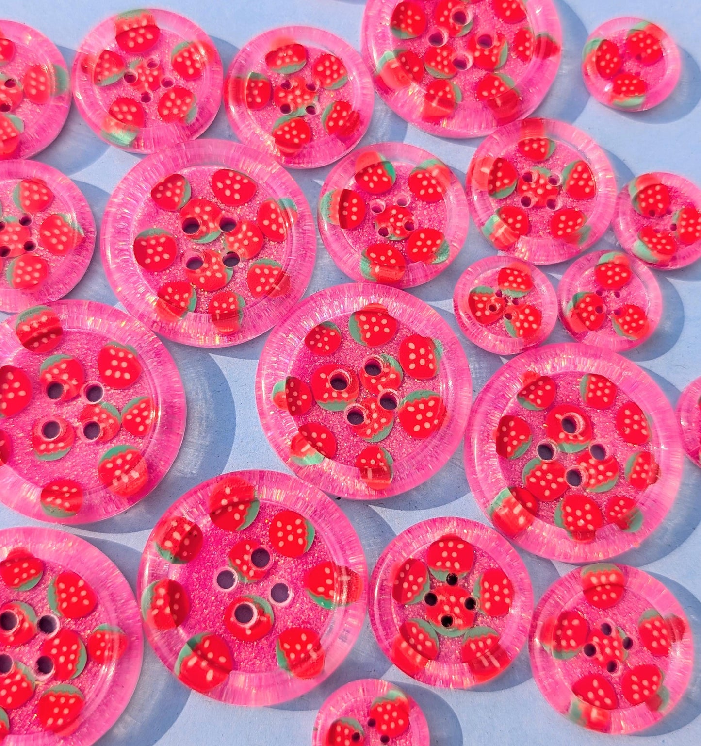 The Berry Cute Button – Strawberry Resin Button with Bubblegum Pink Glitter Sparkle