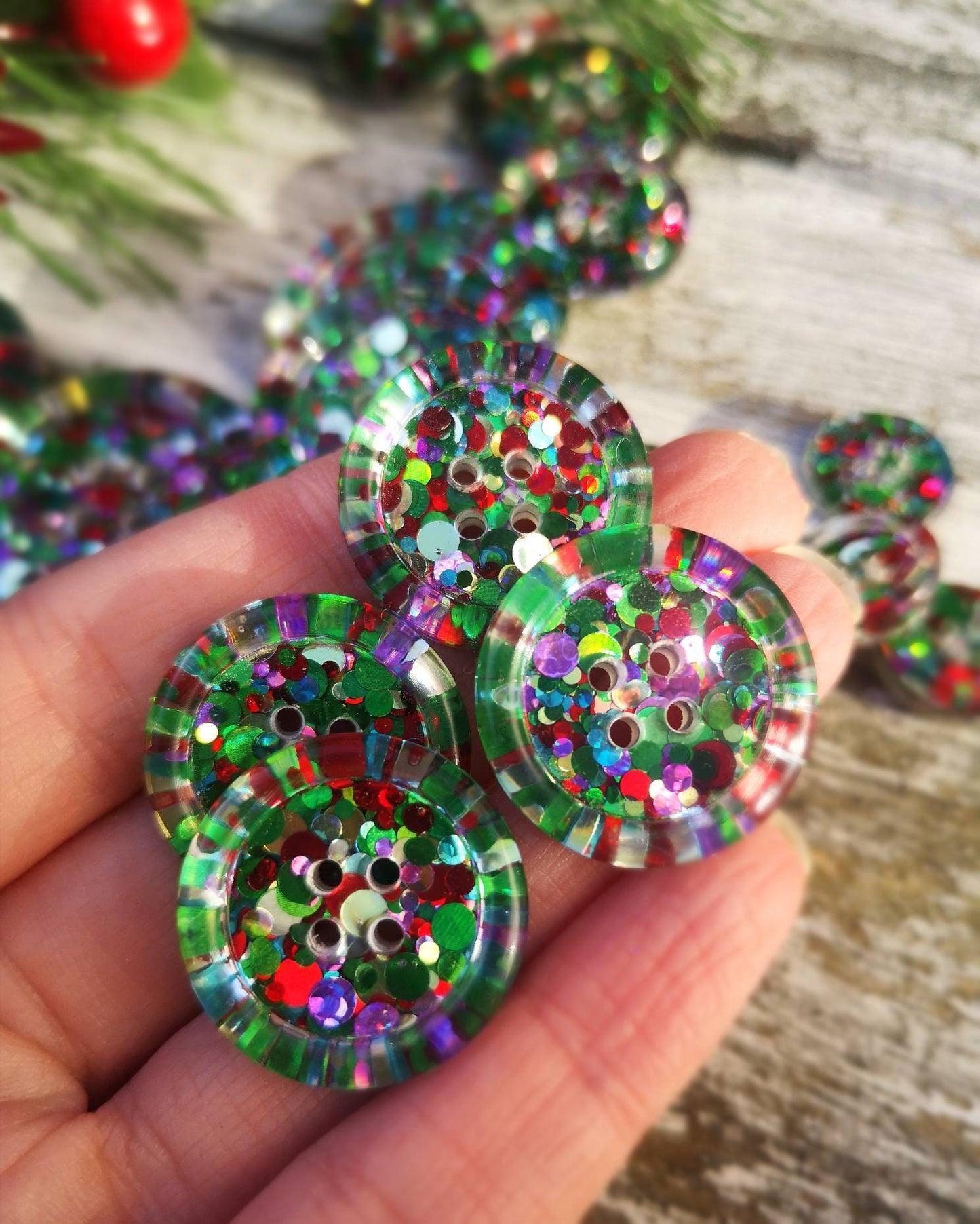 The The Nutcracker Button – Festive Resin Treasure in Red, Green, Gold, Turquoise and Grape Sparkle
