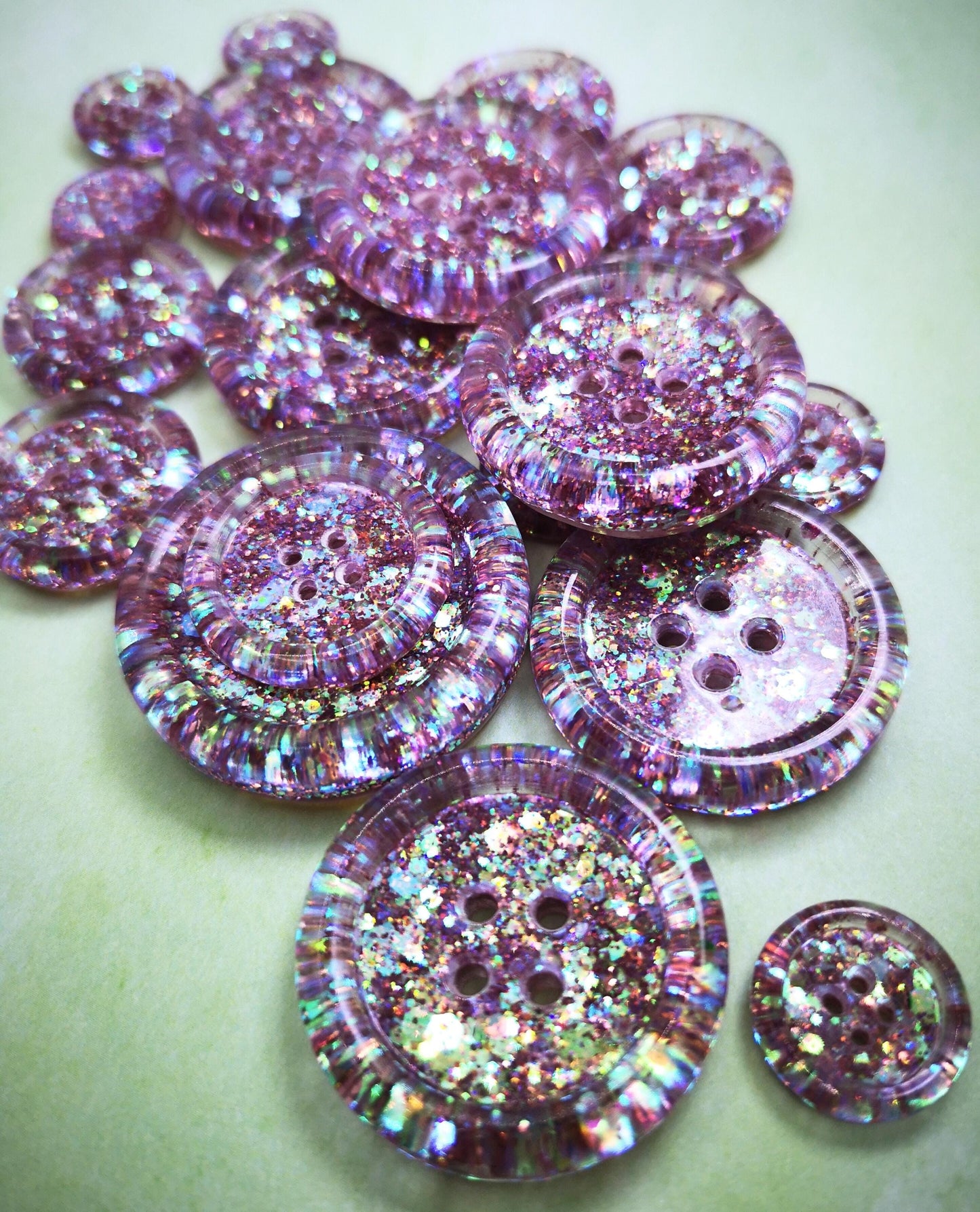 Mauving Mountains Button – Dusty Mauve Rose Resin Button with Iridescent Sparkle