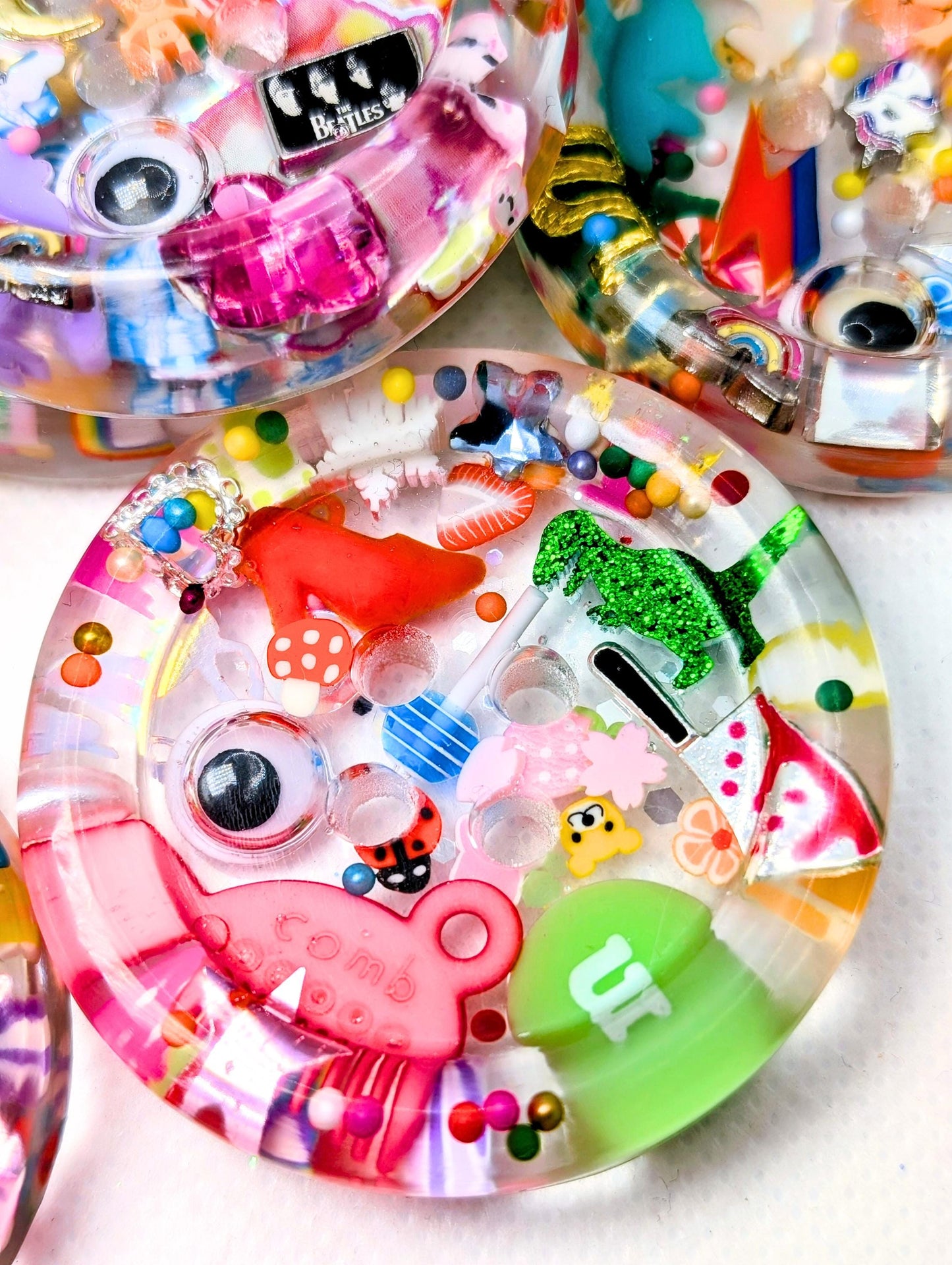 The Eye Spy Button - Giant Resin Art Button 50mm - Toy Collage diorama - Funky Fidget Toy - Weird & Wonderful Gift for knitters crocheters