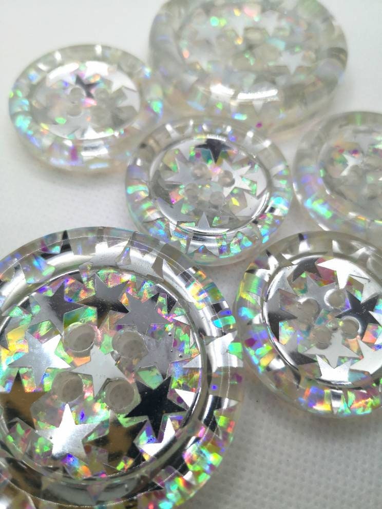 The Space Up Your Life button – Cosmic Silver Star Resin Button with Iridescent Glitter