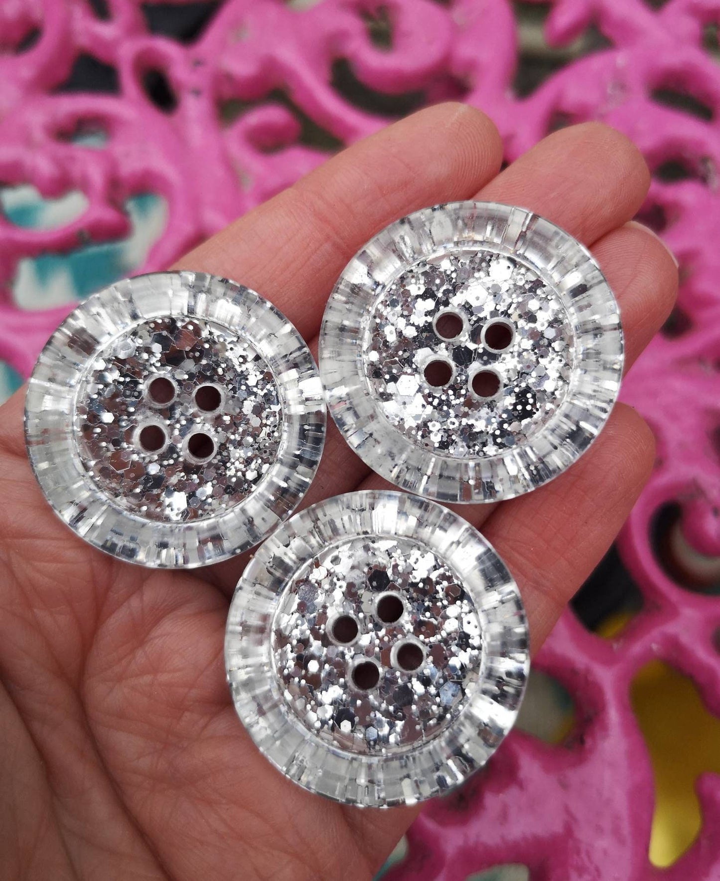 Silver luxe metallic glitter buttons - icy chic