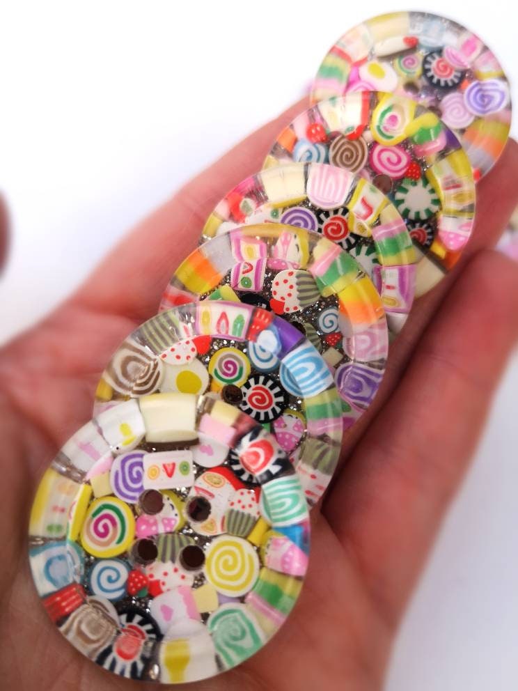 The Yes You CANdy Button – Rainbow Kawaii Sweets, Cute Multi-Coloured Cake-Inspired Resin Button