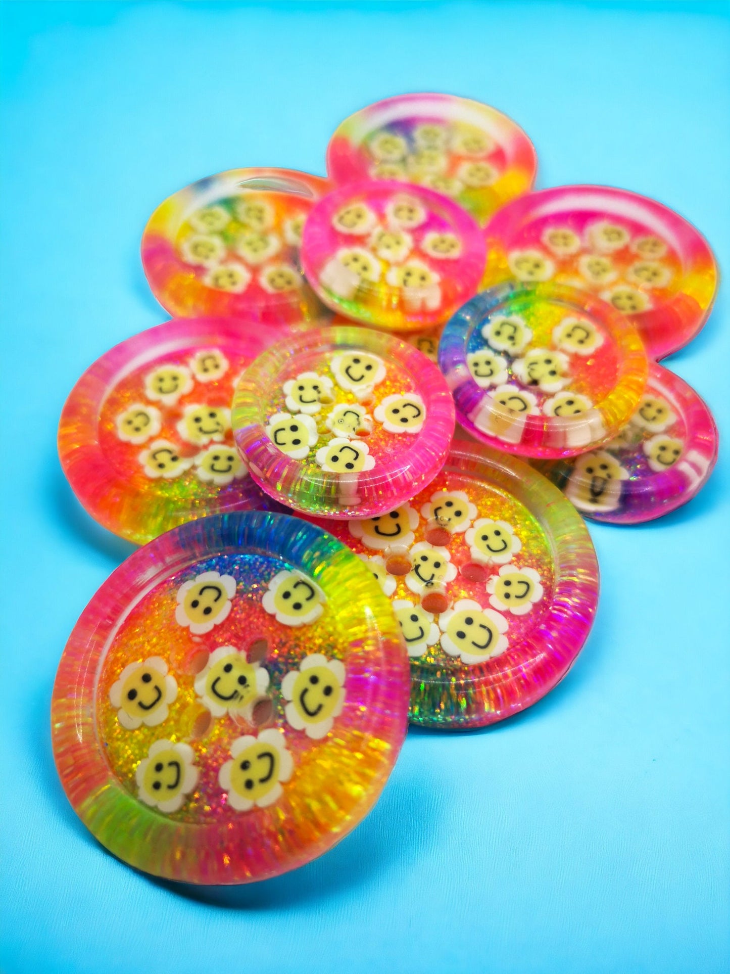 The Disco Daisy button - rainbow neon multi coloured happy flower retro