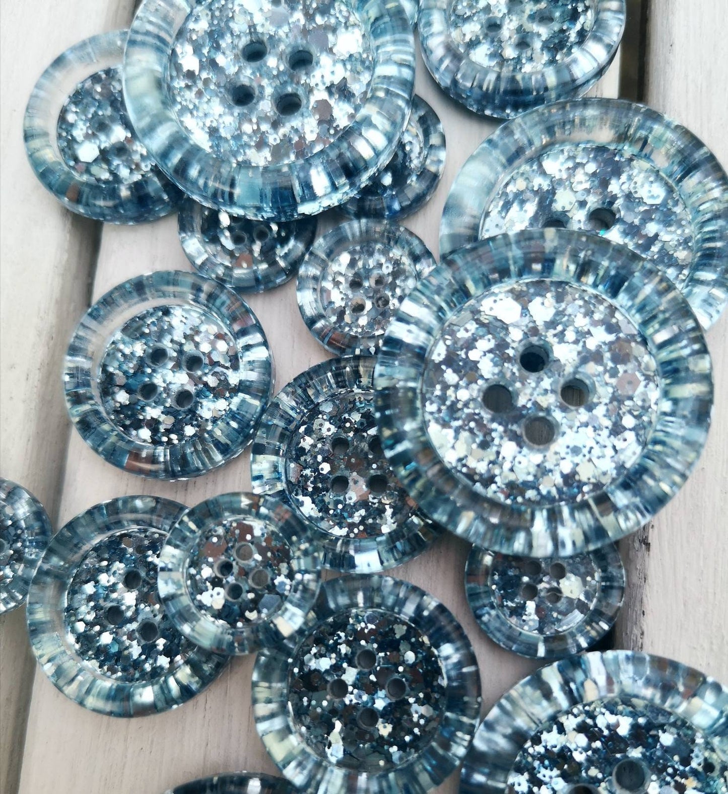 The Bluebell - blue luxe metallic glitter buttons - icy frozen frosty