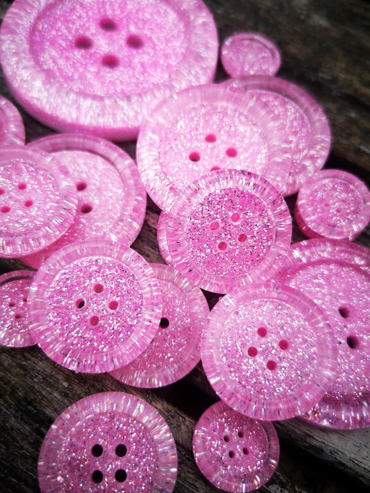 Mallow-dramatic Button – Twinkly Princess Pink Iridescent Resin Button