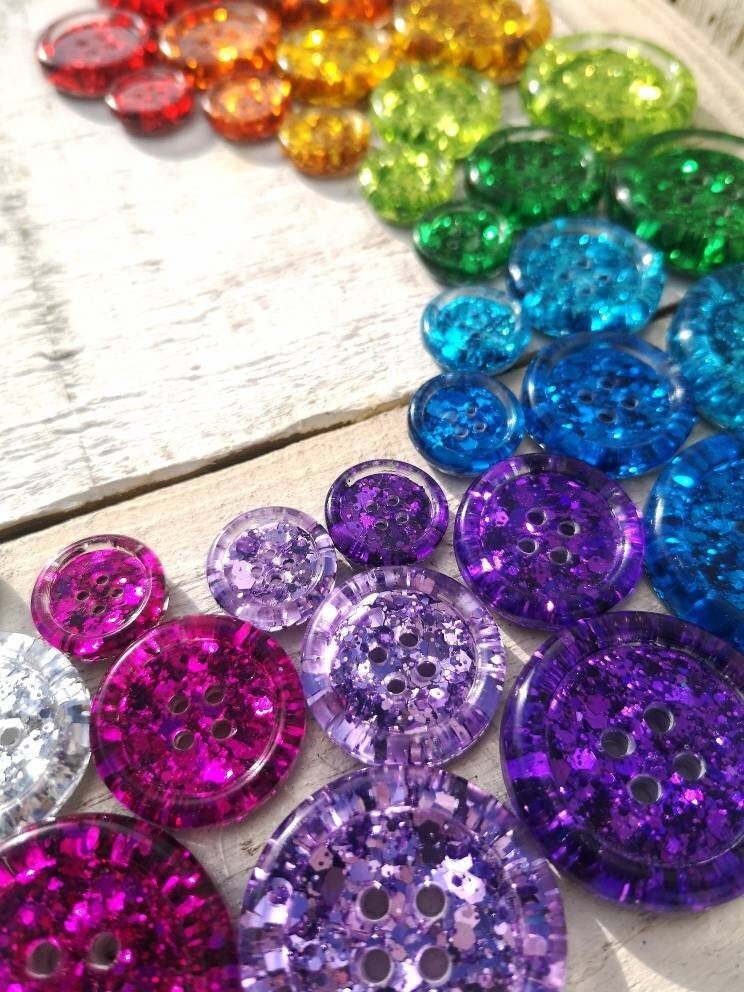 Classic Metallic Rainbow Button Set – Glittery Resin Buttons in Eleven Sparkling Colours