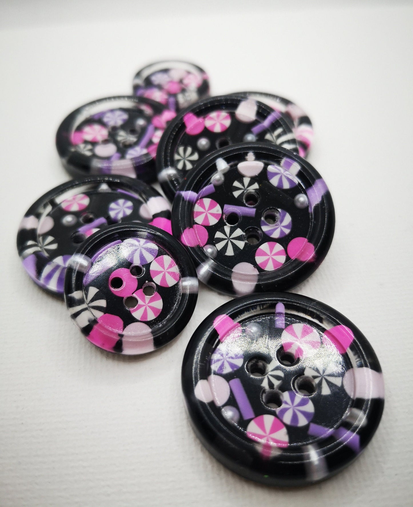 The Sweets of London Button – Liquorice Black Resin with Candy Sprinkles and Swirls