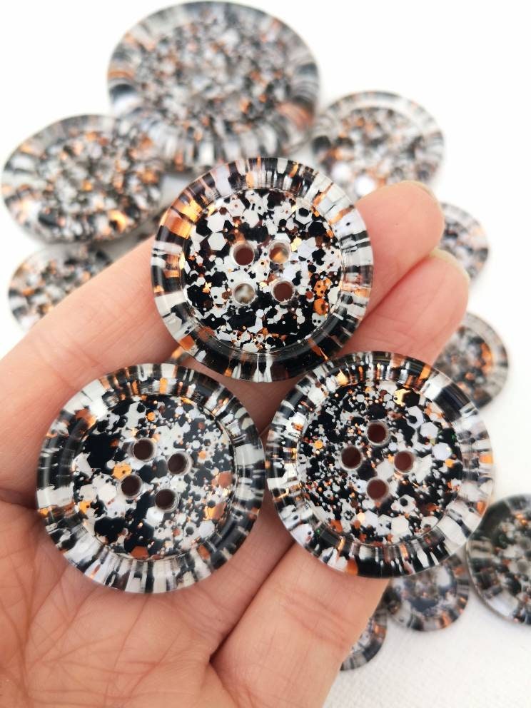 The Magpie - monochrome glitter buttons with copper metallic sparkle