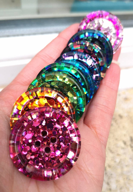 The One in a Vermilion Button Set – Jewel Tone Colour-Shifting Resin Buttons in Eleven Shades