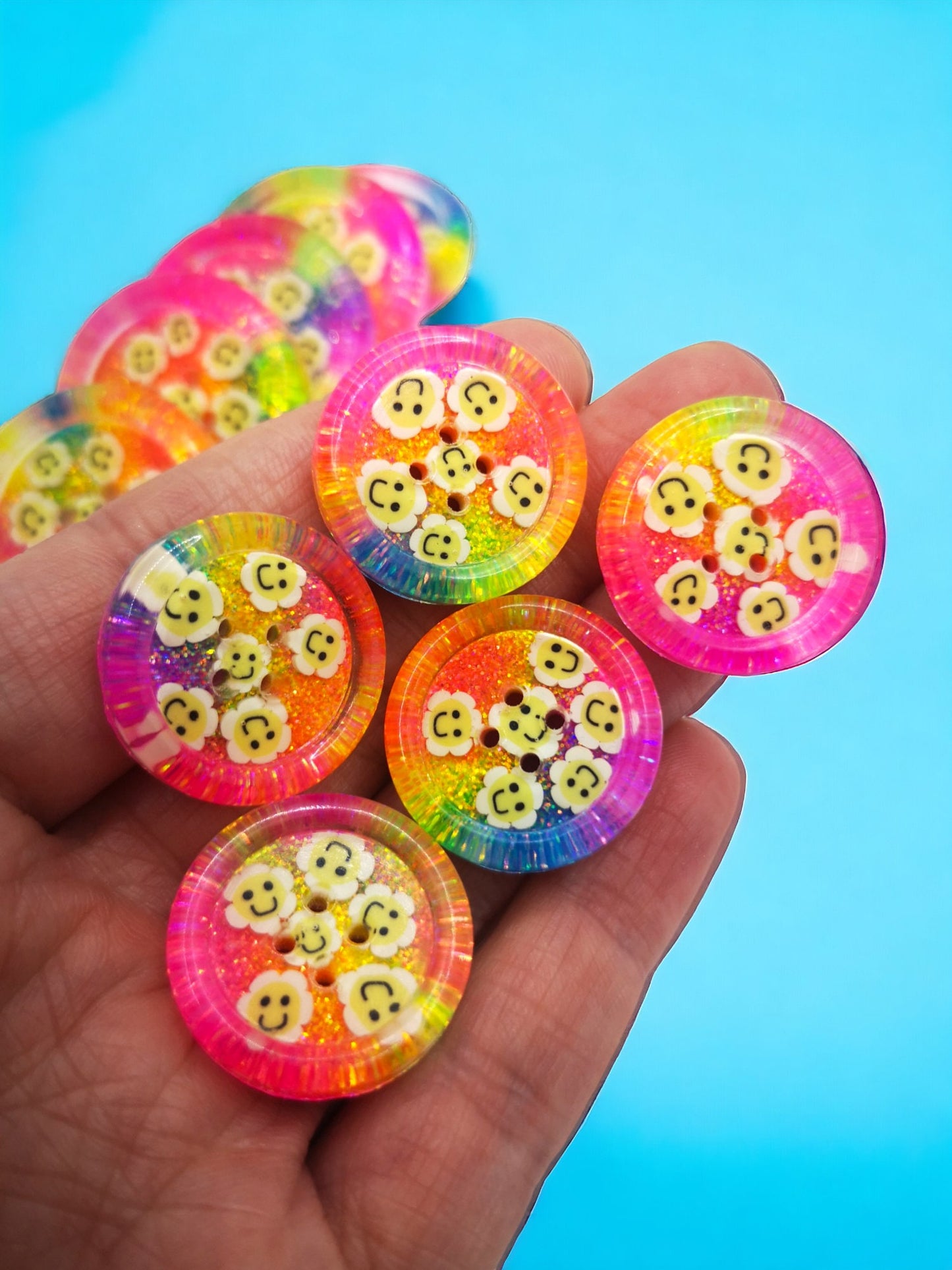 The Disco Daisy button - rainbow neon multi coloured happy flower retro