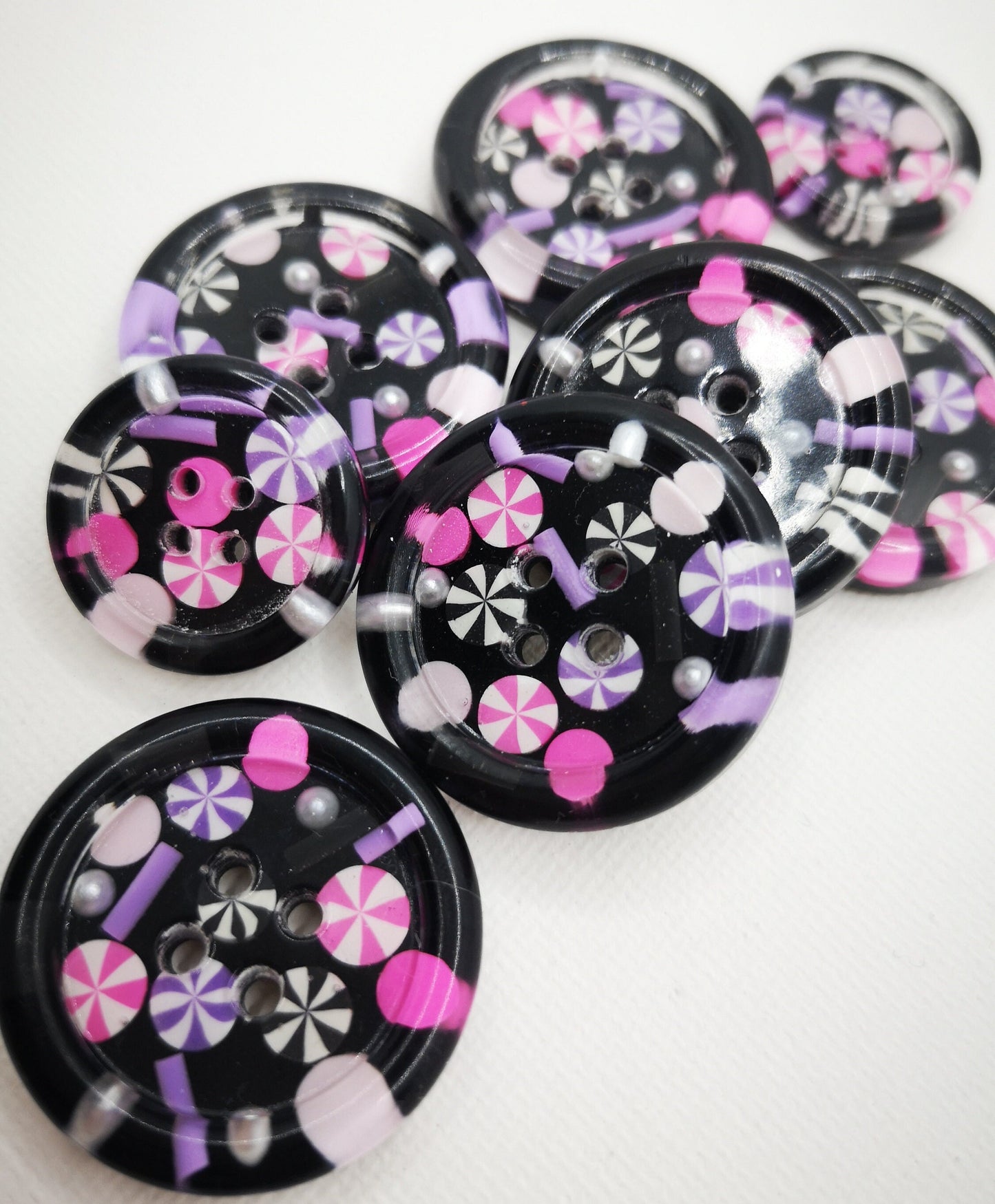 The Sweets of London Button – Liquorice Black Resin with Candy Sprinkles and Swirls