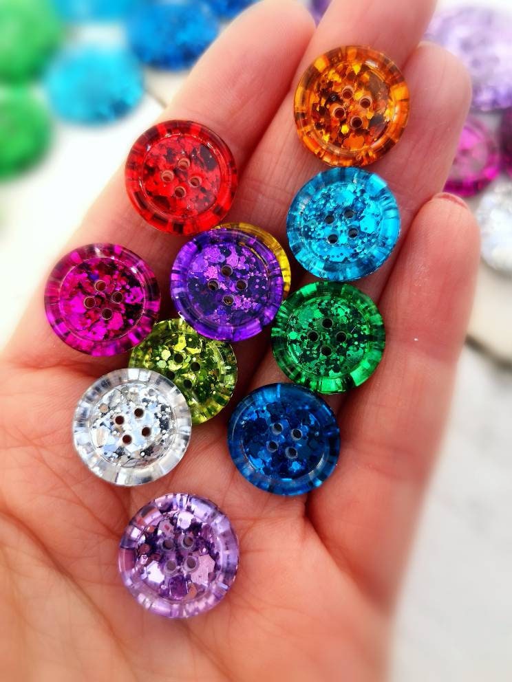 Classic Metallic Rainbow Button Set – Glittery Resin Buttons in Eleven Sparkling Colours