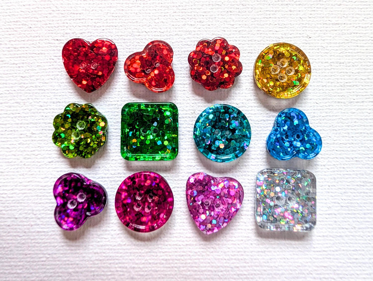 The Mini Rainbow Set – Tiny Sparkly Holographic Resin Buttons in Full Spectrum Colours