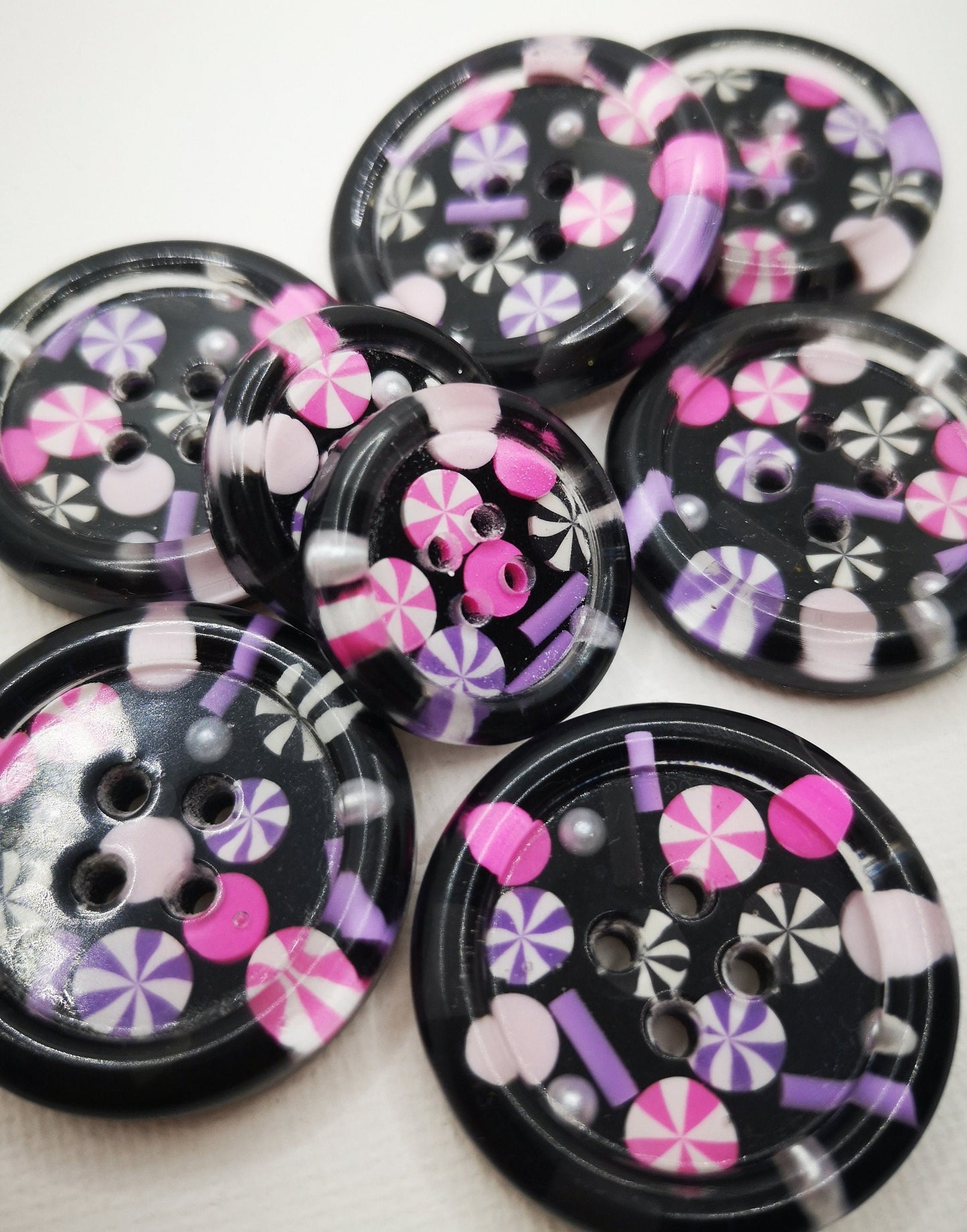 The Sweets of London Button – Liquorice Black Resin with Candy Sprinkles and Swirls