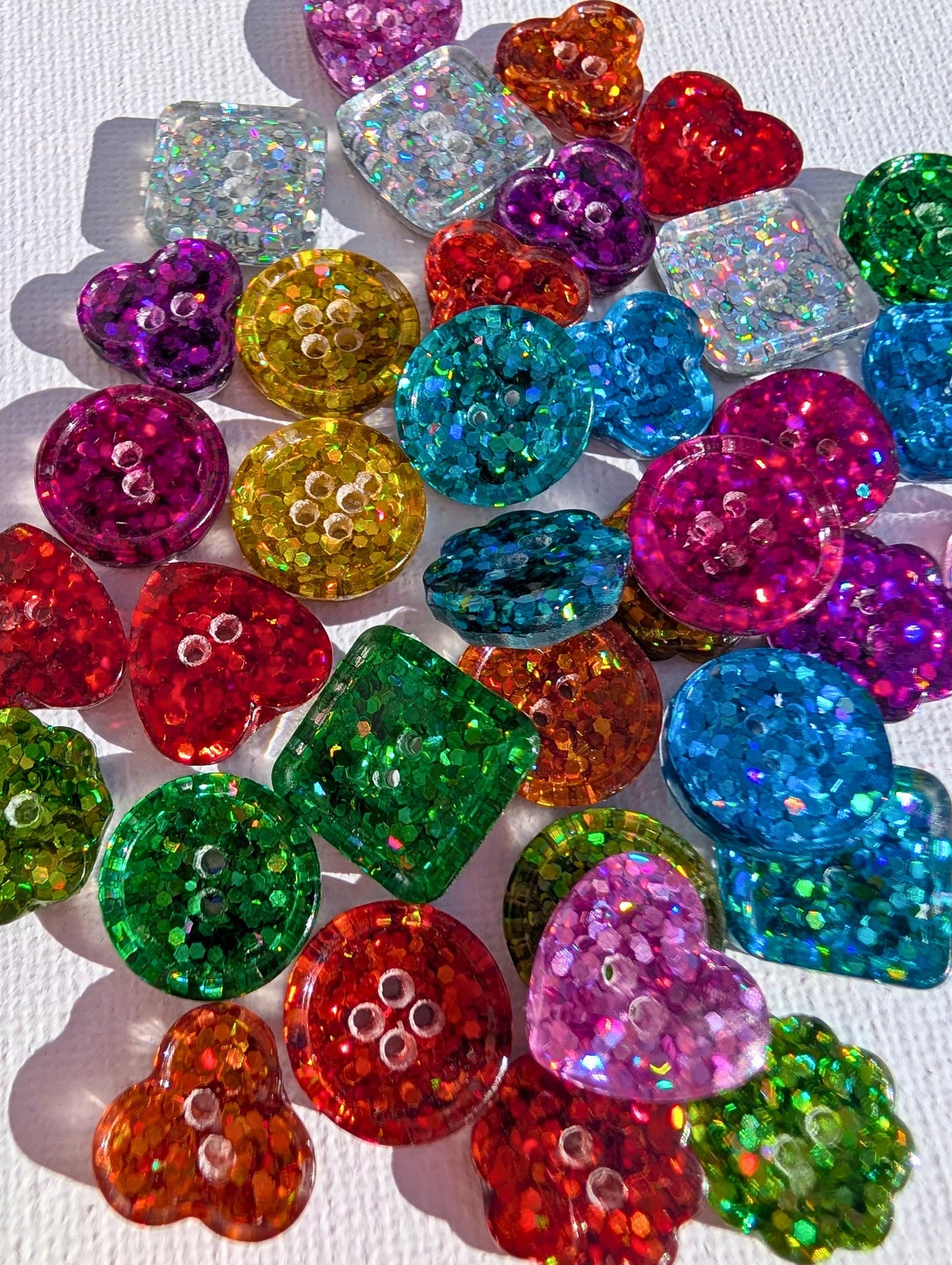 The Mini Rainbow Set – Tiny Sparkly Holographic Resin Buttons in Full Spectrum Colours