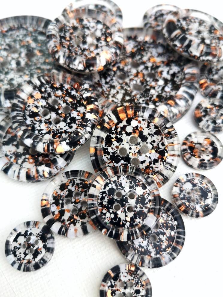 The Magpie - monochrome glitter buttons with copper metallic sparkle