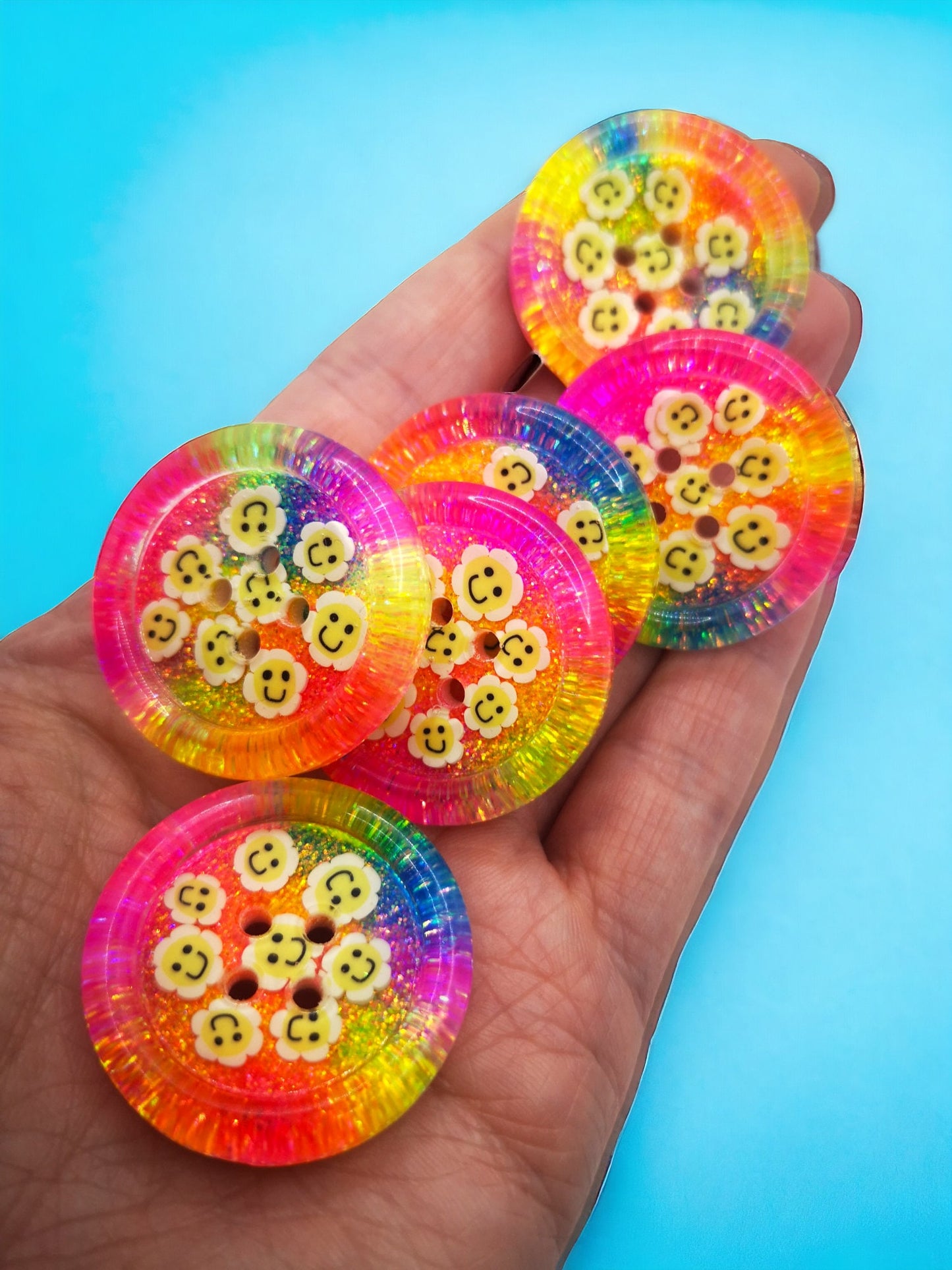 The Disco Daisy button - rainbow neon multi coloured happy flower retro