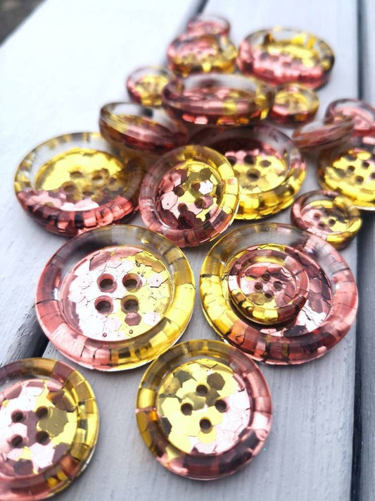The Rosé and Shine button – Chunky Metallic Rose and Gold Glitter Resin Button