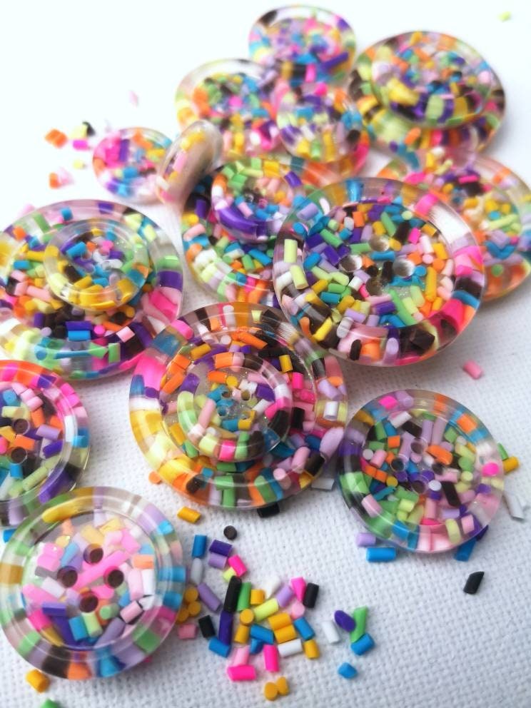 The Sprinkle Button – Rainbow Funfetti Style Chunky Resin Button