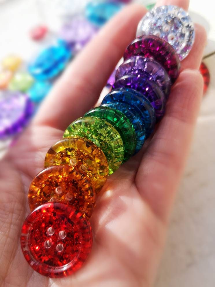 Classic Metallic Rainbow Button Set – Glittery Resin Buttons in Eleven Sparkling Colours