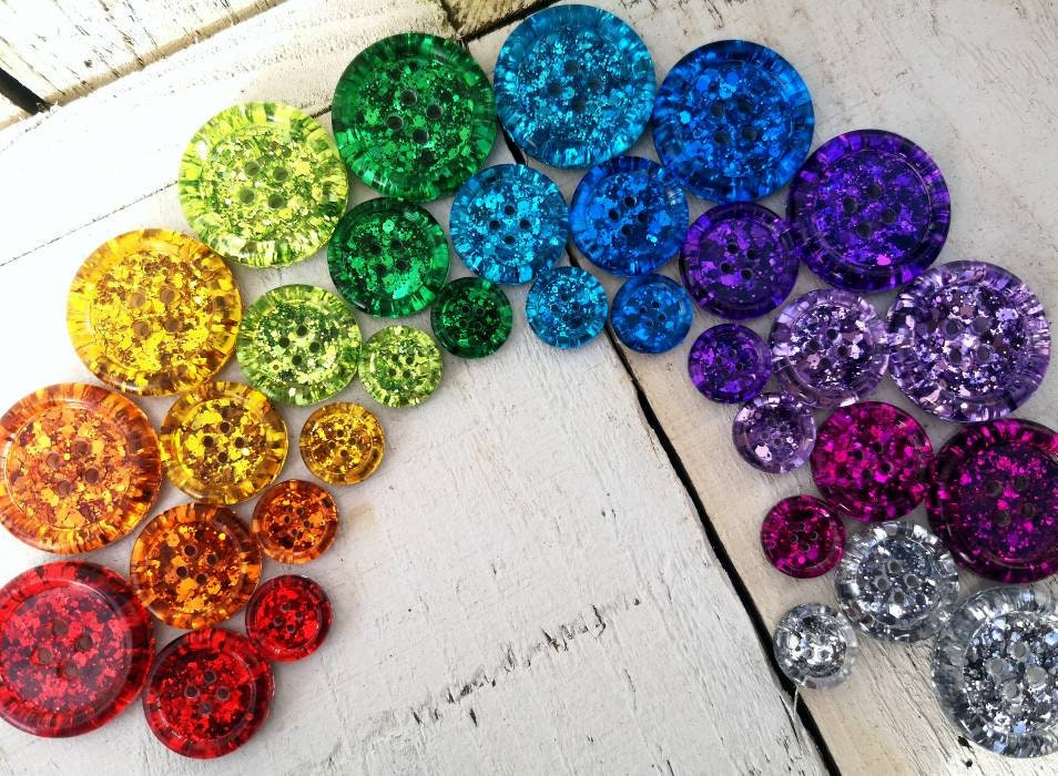Classic Metallic Rainbow Button Set – Glittery Resin Buttons in Eleven Sparkling Colours