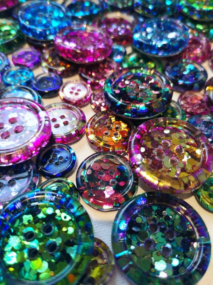The One in a Vermilion Button Set – Jewel Tone Colour-Shifting Resin Buttons in Eleven Shades