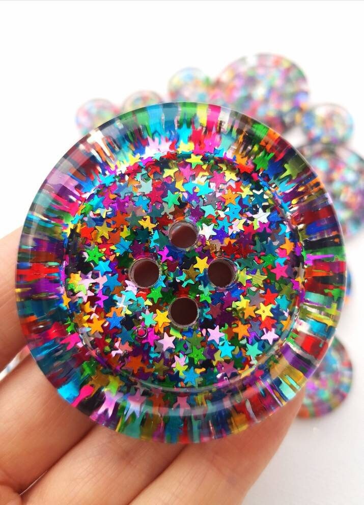 The Rainbow Brite button - Rainbow shiny star glitter - retro