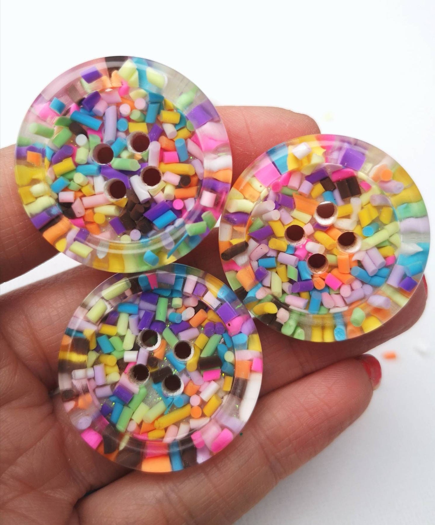 The Sprinkle Button – Rainbow Funfetti Style Chunky Resin Button