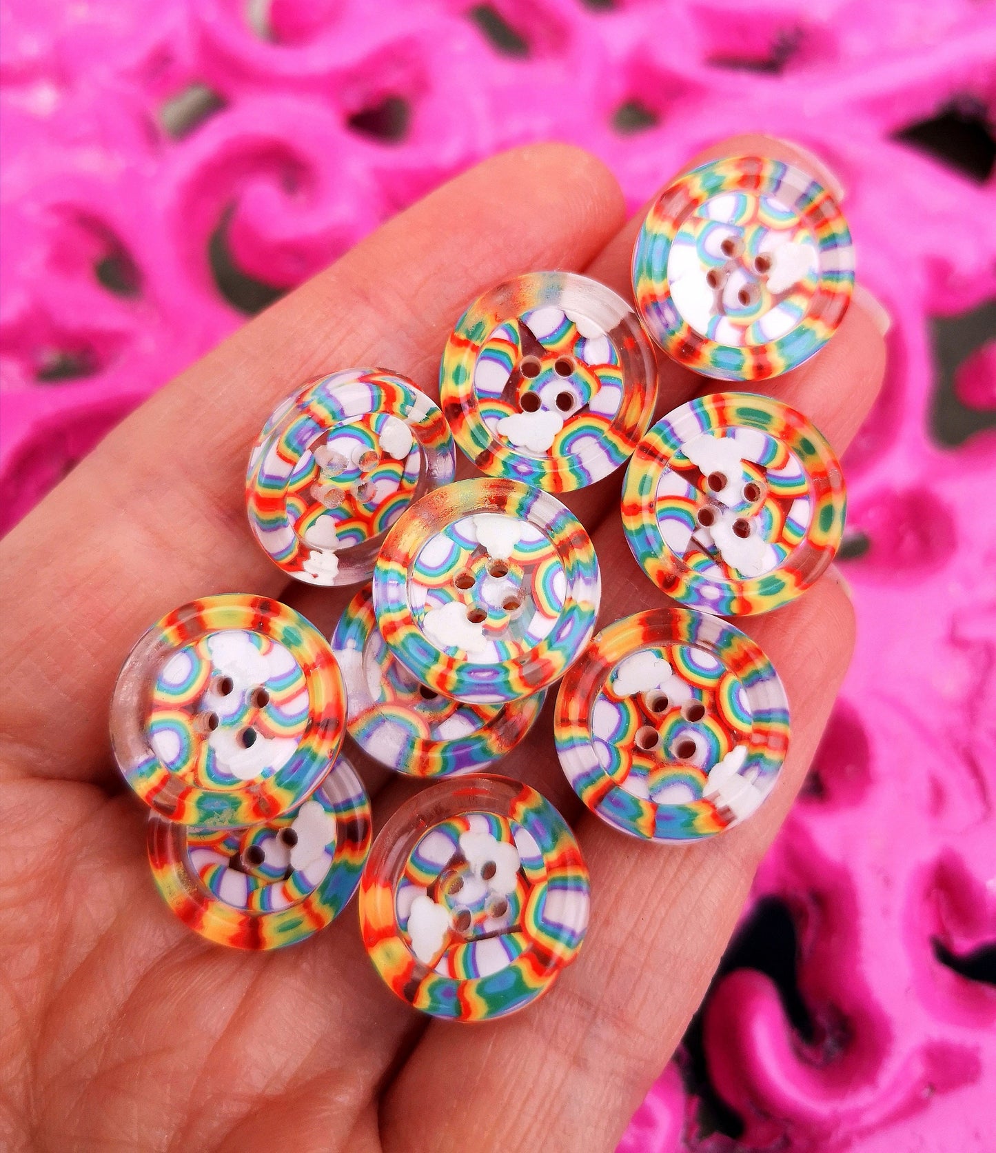 The Chasing Rainbows button - rainbow cloud multi coloured pride