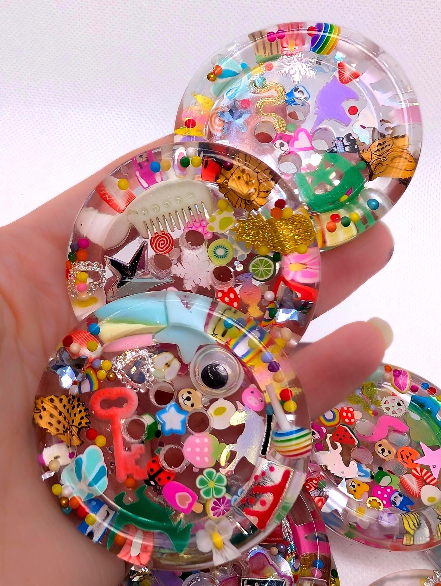 The Eye Spy Button - Giant Resin Art Button 50mm - Toy Collage diorama - Funky Fidget Toy - Weird & Wonderful Gift for knitters crocheters