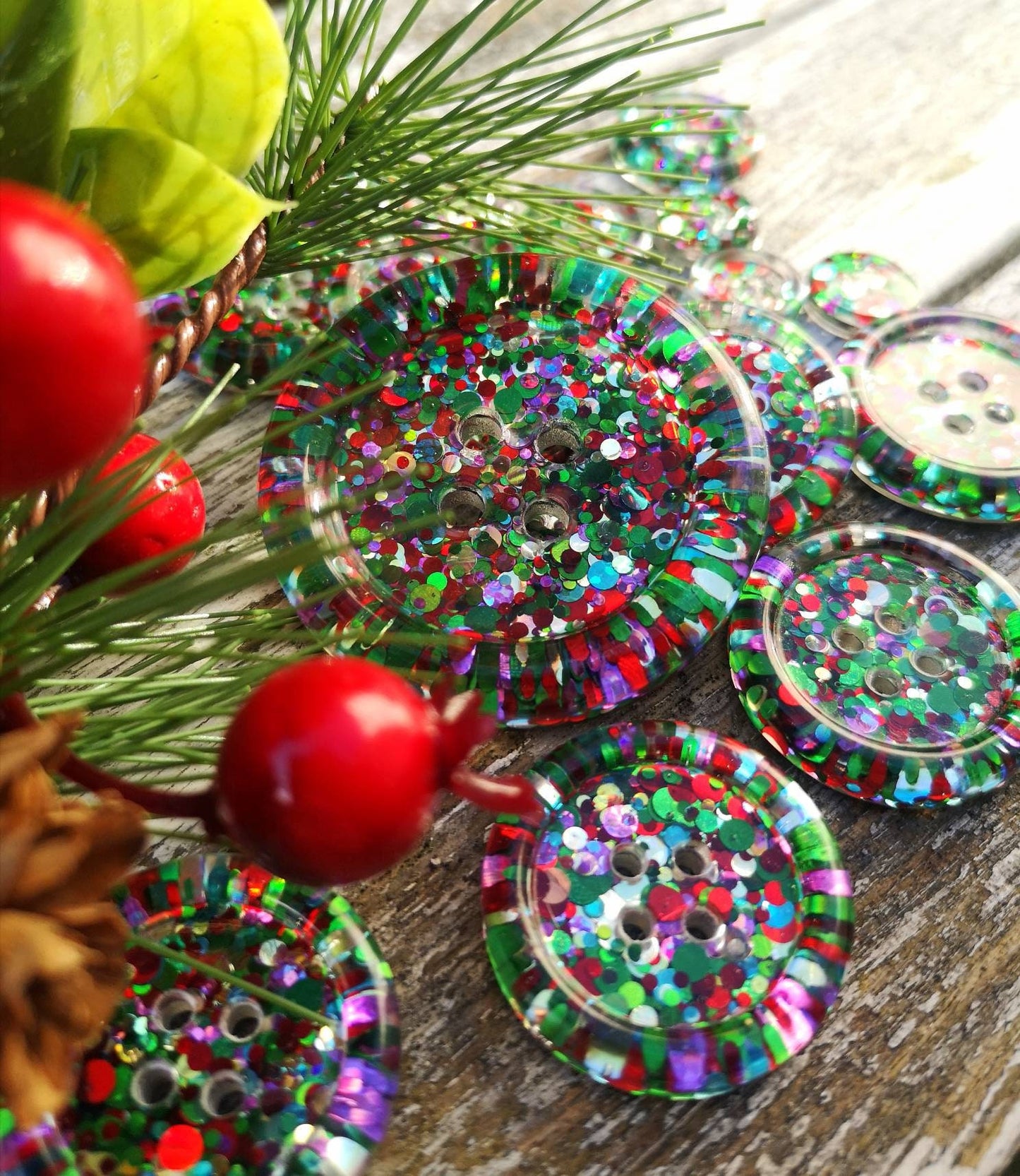 The The Nutcracker Button – Festive Resin Treasure in Red, Green, Gold, Turquoise and Grape Sparkle