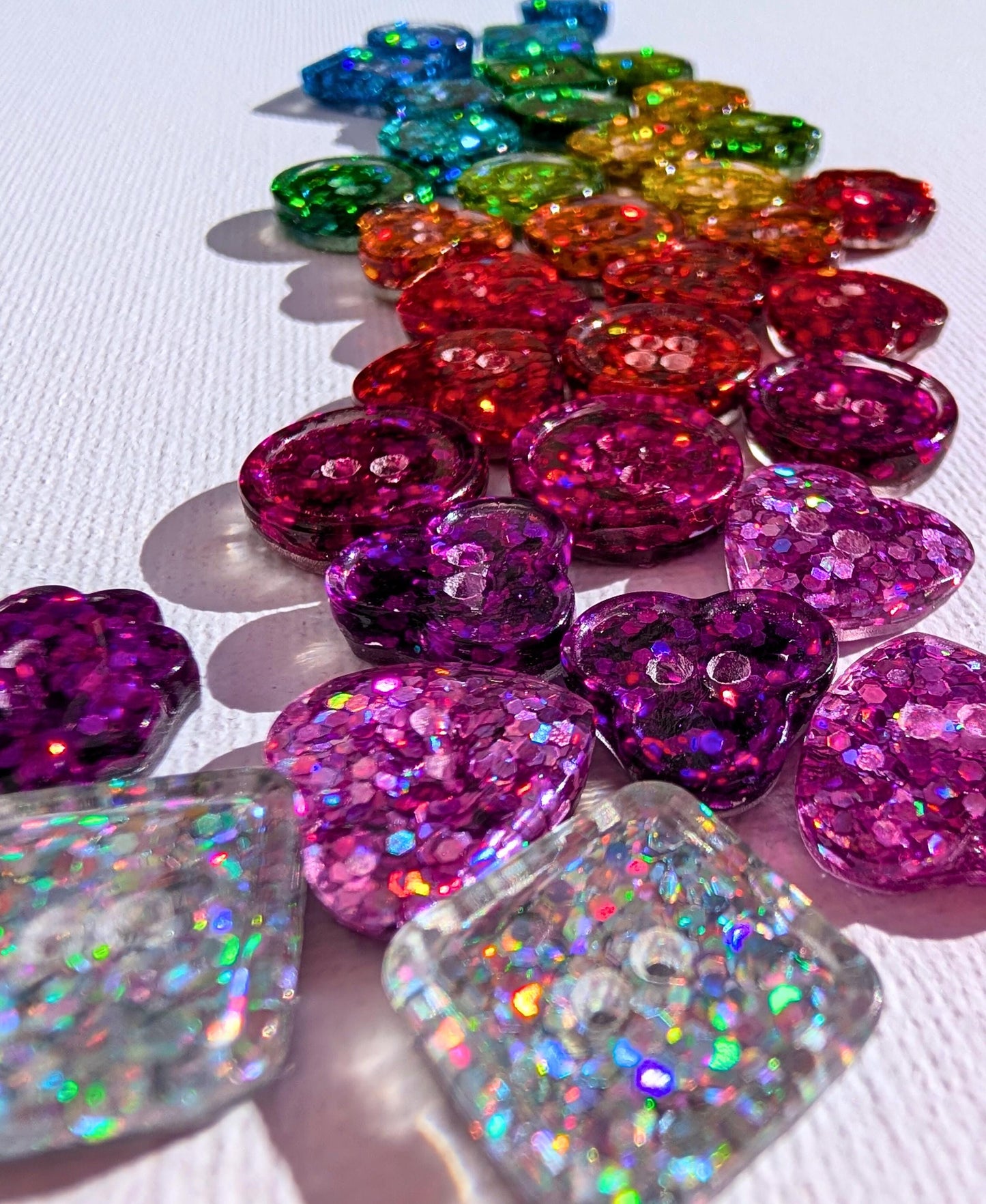 The Mini Rainbow Set – Tiny Sparkly Holographic Resin Buttons in Full Spectrum Colours