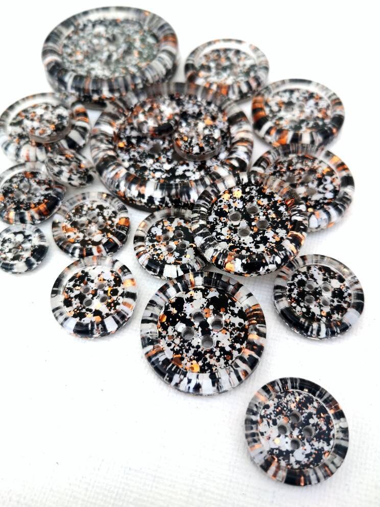 The Magpie - monochrome glitter buttons with copper metallic sparkle