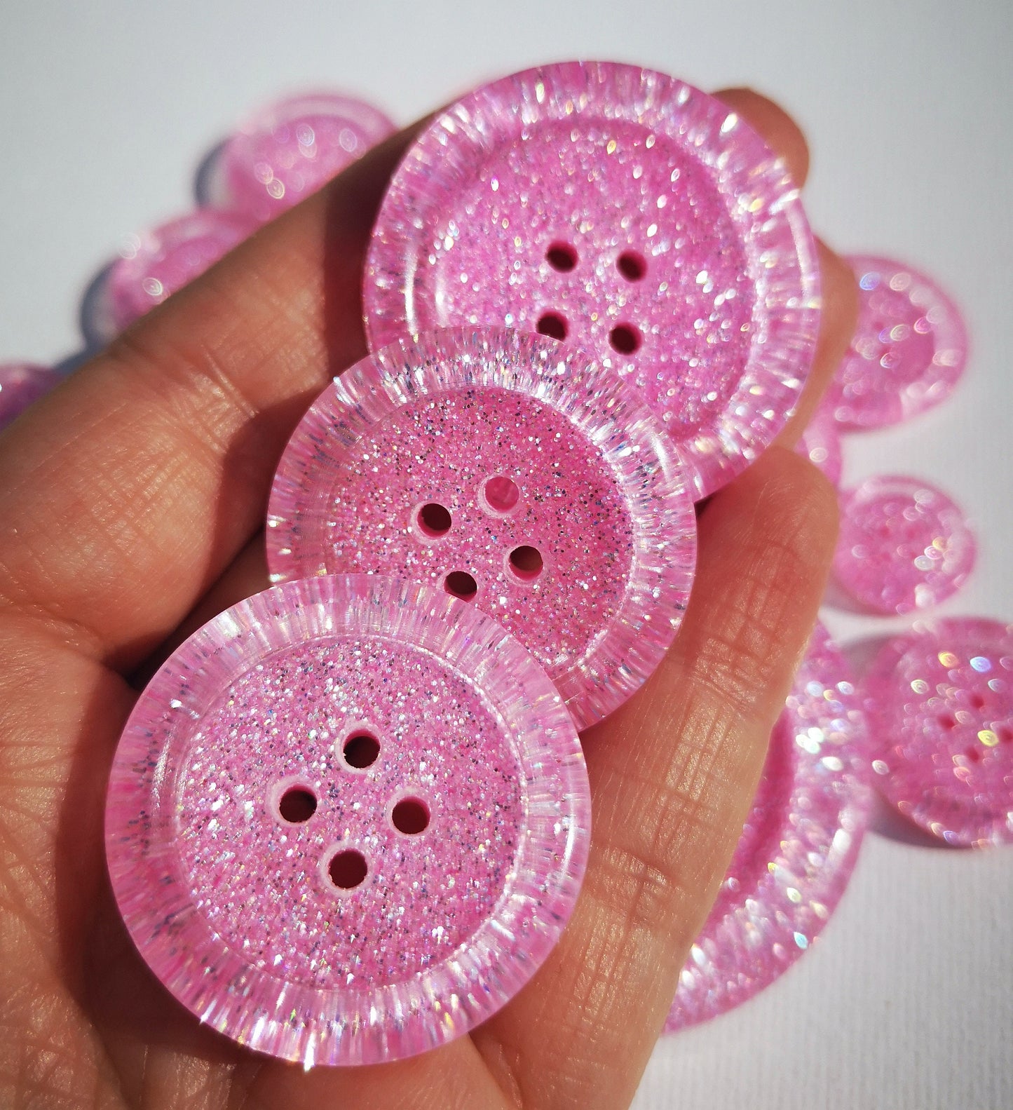 Mallow-dramatic Button – Twinkly Princess Pink Iridescent Resin Button