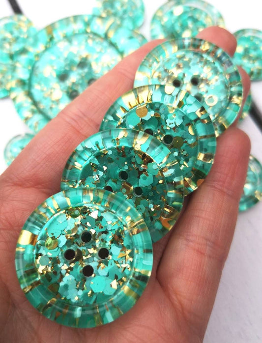 The Mint To Be button. Mint green and gold shimmer pearl glitter