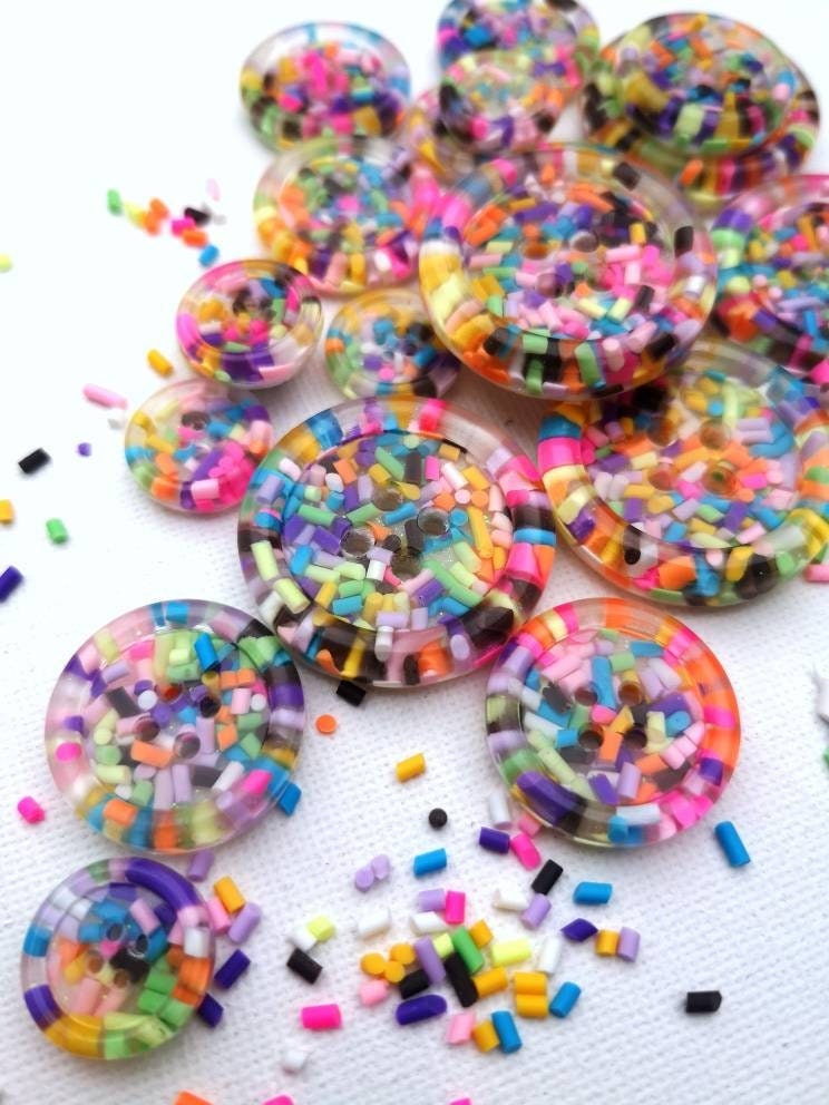 The Sprinkle Button – Rainbow Funfetti Style Chunky Resin Button