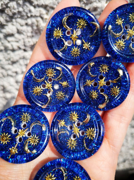 The Moonbeam Mixtape Button – 90s Celestial Resin Button with Suns, Moons and Stars