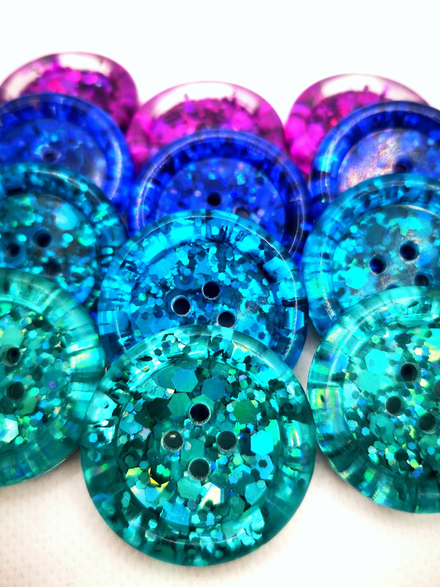 Coolberry Button Set – Sparkling Resin Buttons in Berry, Blue, Aqua and Spearmint