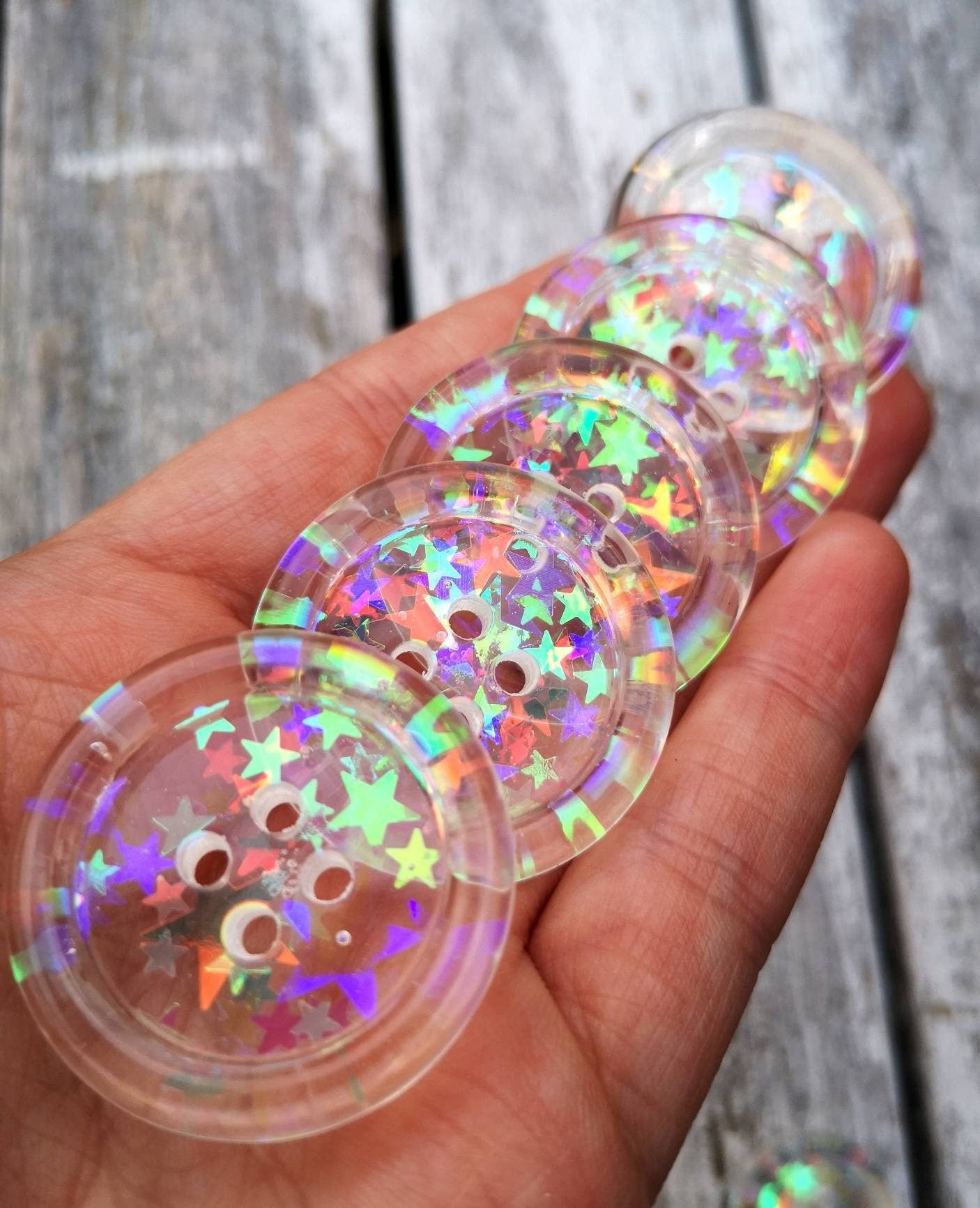 The Starr Button – Transparent Resin Button with Twinkling Iridescent Stars