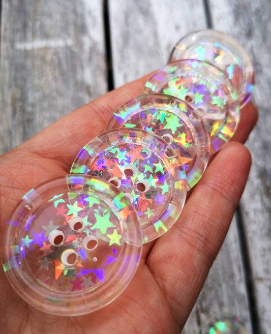 The Starr Button – Transparent Resin Button with Twinkling Iridescent Stars